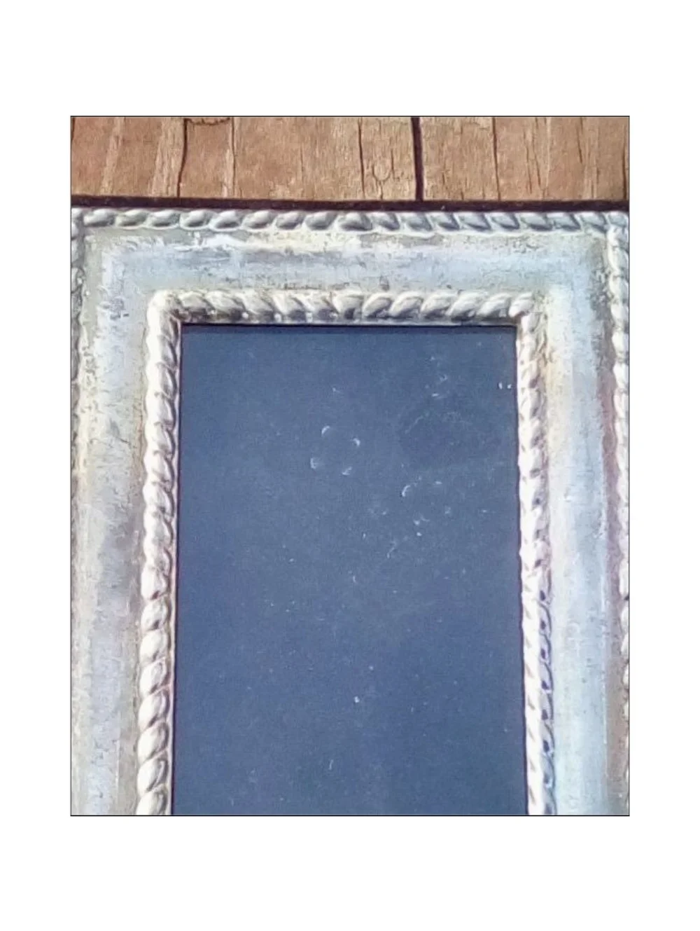 Vintage Silver Tone Metal Photo Frame Rope Border Tabletop Easel 3.75x3